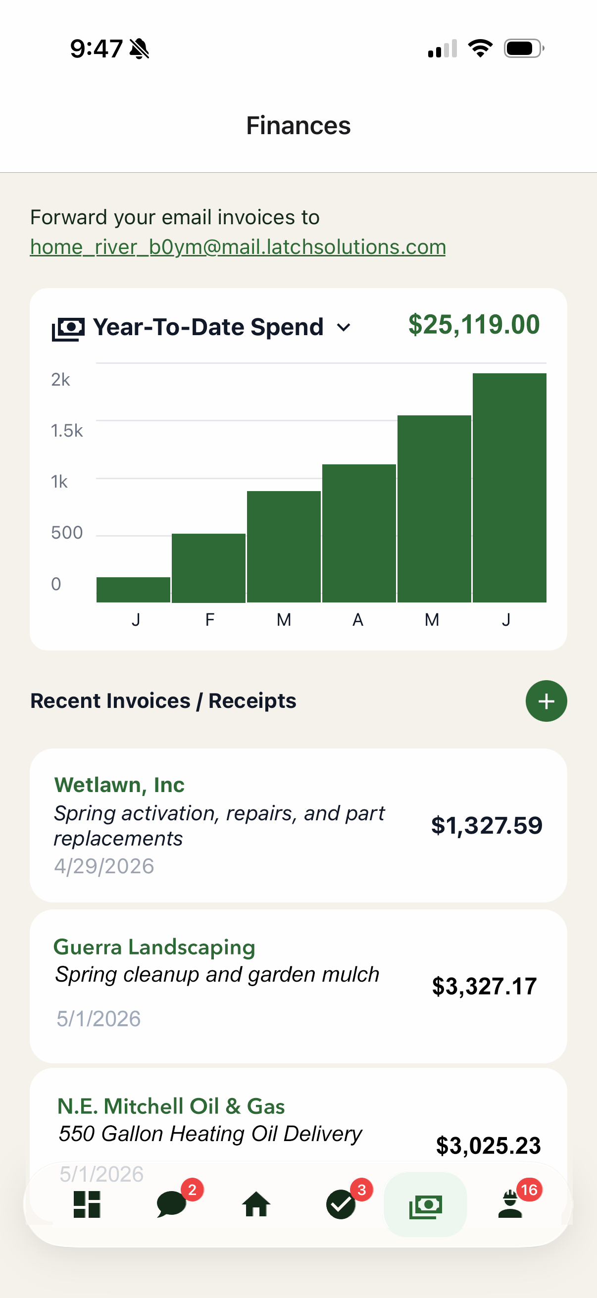 Latch home spending screen