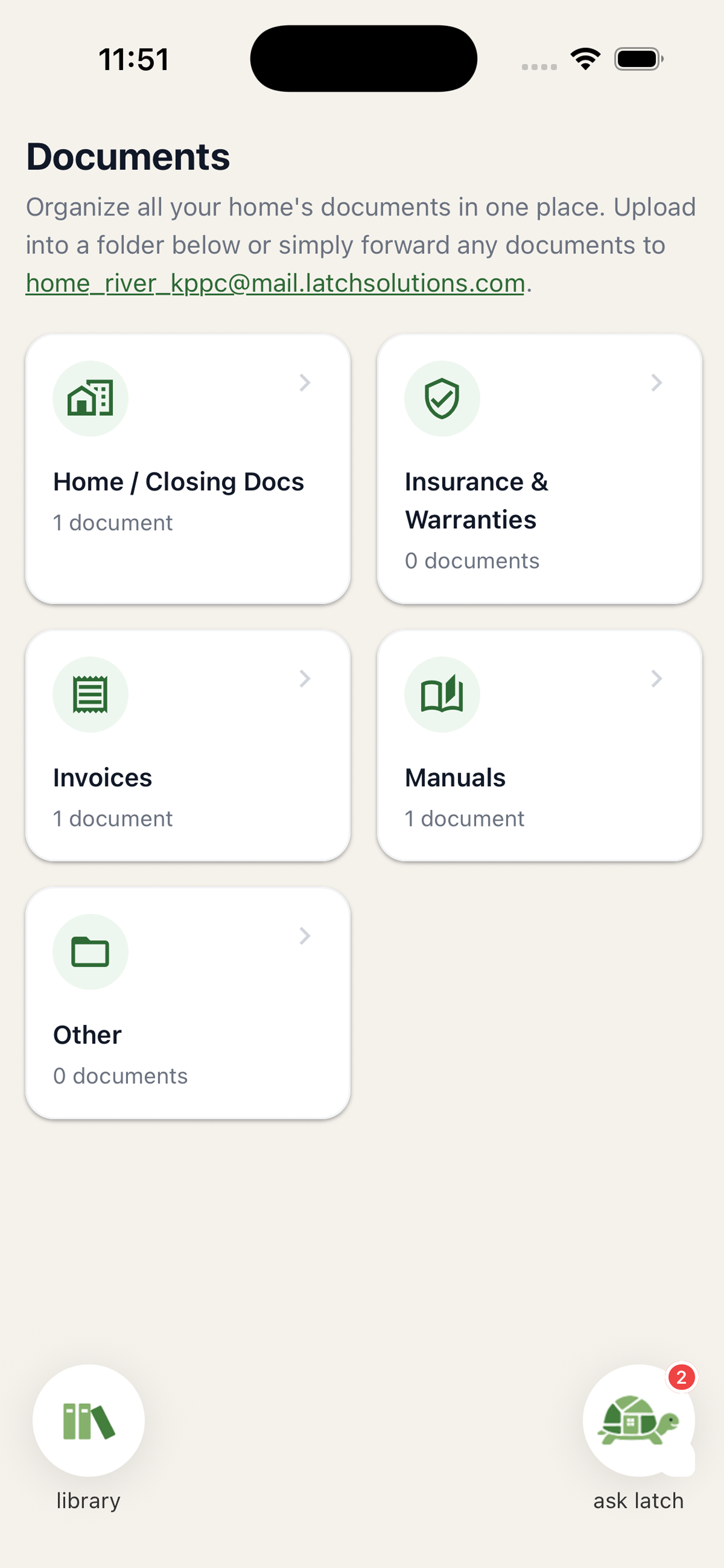 Latch document library screen