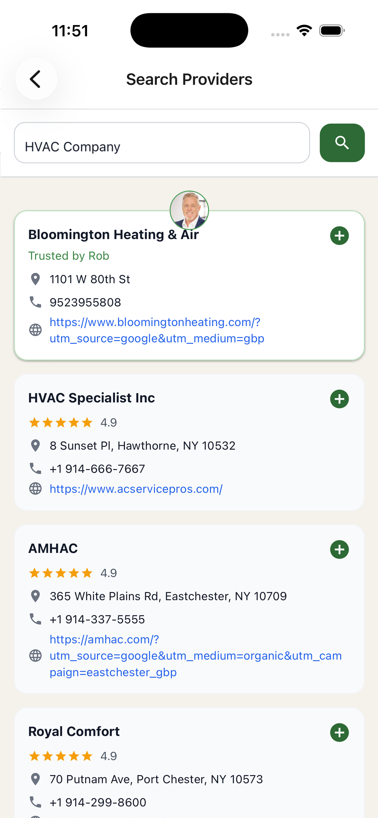 Latch service provider search screen